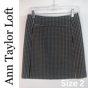 Ann Taylor Loft Miniskirt 2 Black White Polka Dot Pencil Preppy Twee Academia